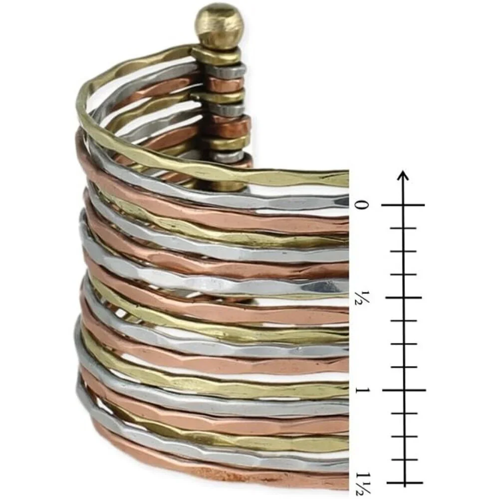 Women's Hammered Bunch Mixed Metal Copper Base No Clasp Cuff Bracelet